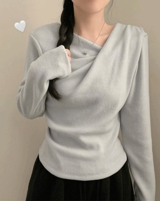 뮤즈 드레이프 기모 긴팔 겨울 상의 겨울옷 연말룩 크리스마스 긴팔티 기모티