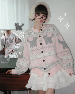 キャットノルディックニットウールカーディガン