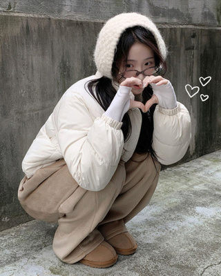 셀로니 크롭 경량 루즈핏 숏 패딩 포켓 밑단스트링 겨울패딩 숏패딩