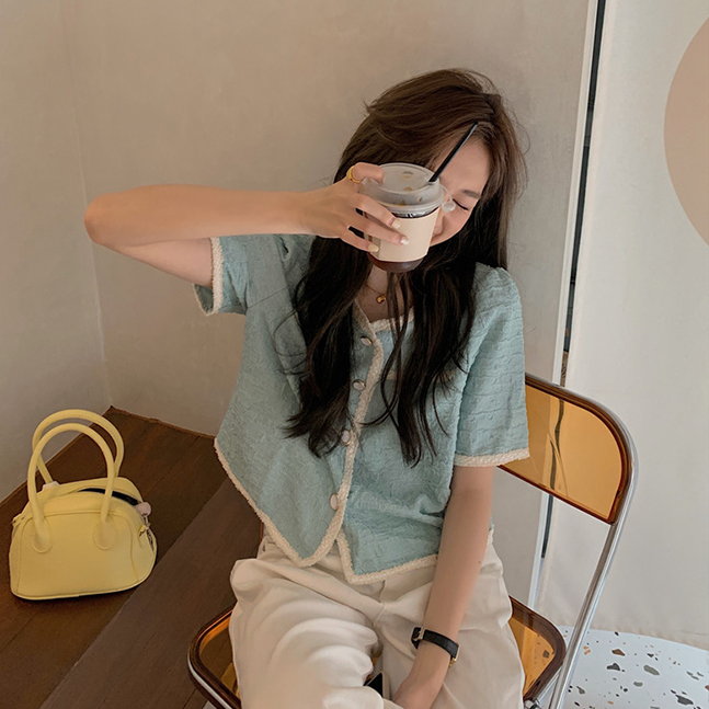 Sona 配色コットン半袖カーディガン 10代 代女性ファッション韓国通販