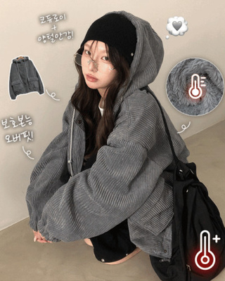 ルーズコーデュロイフードジャケットジャンパー