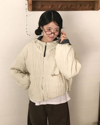 호시 퀄팅 참팬던트 체크배색 후드 패딩