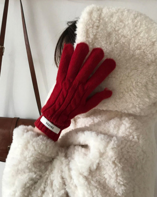 ケーブルフィンガーホールタッチ手袋(12color)