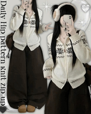 노얼눈꽃패턴노르딕카라투웨이니트집업