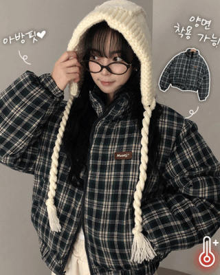 リバーシブルチェック刺繍ダウンジャンパー