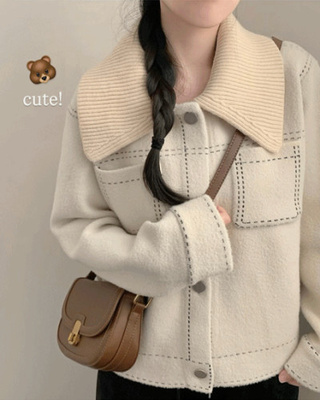 스티치 니트 카라넥 레이어드 자켓 자켓형 가디건 니트 아우터