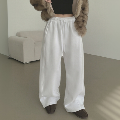 3XL투웨이 도톰 기모 절개 조거 통 와이드 밴딩 팬츠