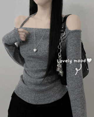 루히홀터끈스퀘어넥셔링겉기모긴팔티셔츠