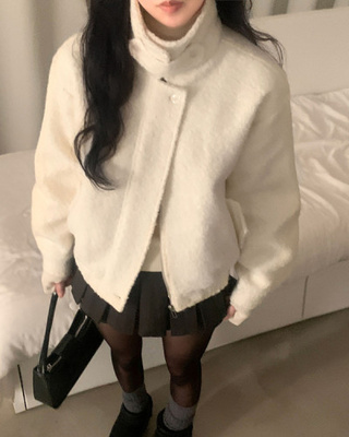 밀크 덤블 하이넥 퍼 비죠 숏자켓 점퍼