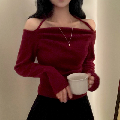 벨라 홀터넥 여리핏 셔링 긴팔티셔츠블라우스