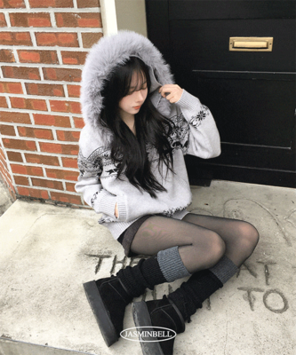 ノルディックファーフードニットジップアップ