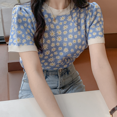 Sona サンフラワー半袖ニット 10代 代女性ファッション韓国通販