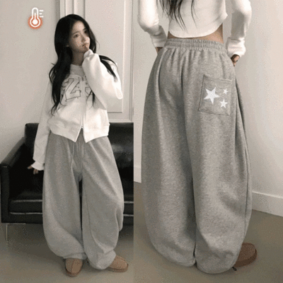 MADE 드림 프린팅 스타나염 기모안감 와이드 사이드핀턱 밴딩 트레이닝 팬츠