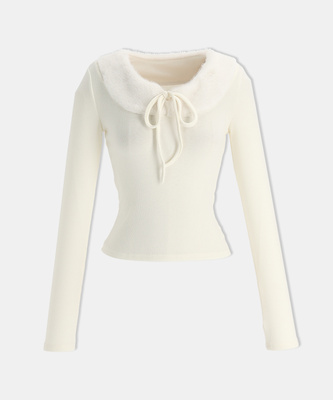 리본 퍼카라 기모 티셔츠