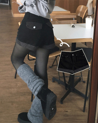 코우 뽀글이 뒷포켓 롤업 피치 기모 코튼 숏 팬츠