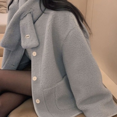 삿포로 양털 뽀글이 팬던트 오버핏 무스탕 자켓 코트 뽀글이 목도리