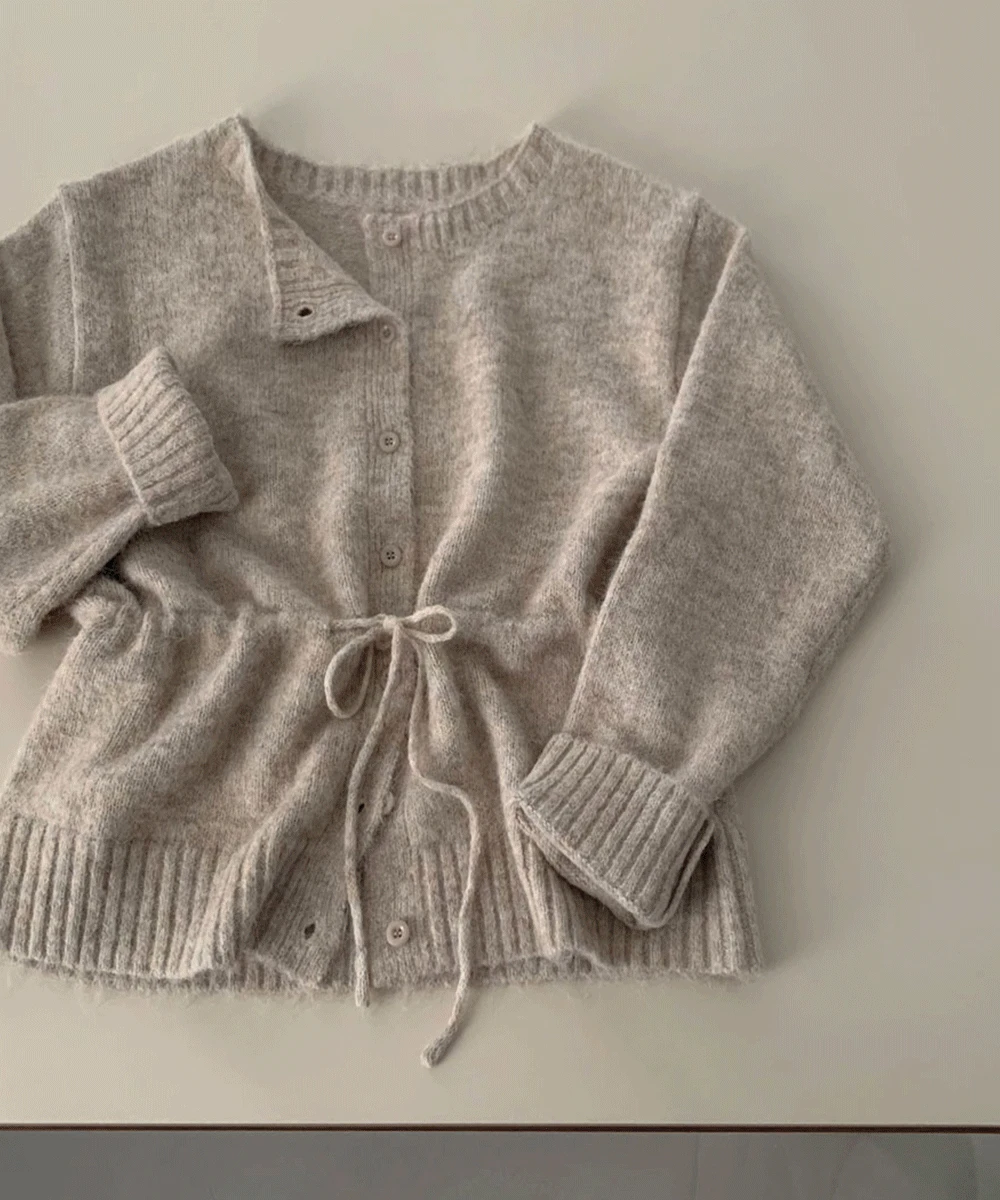 허리 스트링 포인트아몬드 울 보트넥 나그랑 루즈핏 니트 가디건