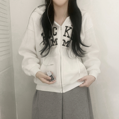 【起毛】レタリングフードジップアップ