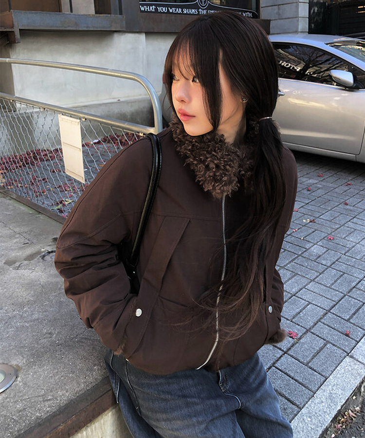 モコモコファーカラーポケットジャンパー｜ジャンパー｜韓国