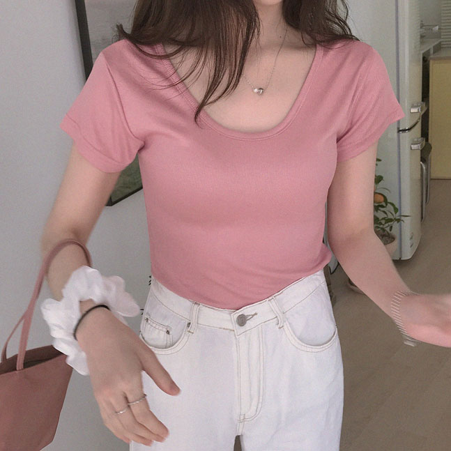 ラウンドネックリブ半袖Tシャツ5色