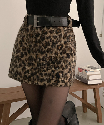 키치 레오파드 뽀글이 호피 미니 스커트