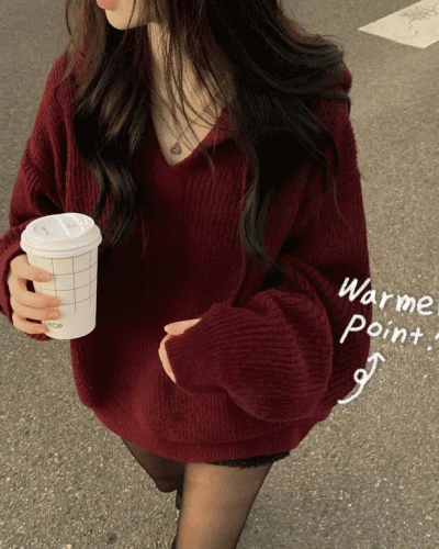 왕도톰폭닥 후드 오버핏 겨울 레드 와인니트 크리스마스 연말룩 빅사이즈