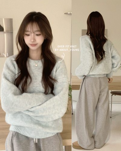 봉봉 라운드 오버핏 겨울 긴팔 니트 루즈핏 울 긴팔티 아방핏 허리잘록 상의