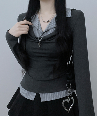 루벤셔츠레이어드셔링드레이프슬림긴팔티