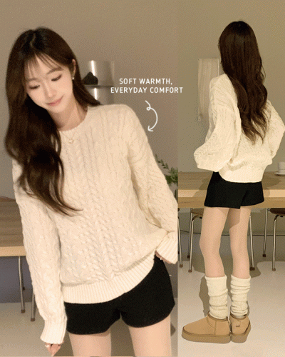 배배 꽈배기 라운드 루즈핏 겨울 긴팔 니트 오버핏 벌룬핏 긴팔티 데일리 상의