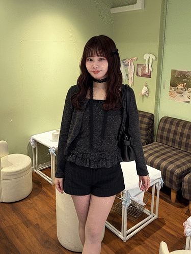 【SET】ネックストラップ付きドットキャミ＋カーディガン