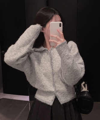 밑단 똑 잡아주는 2탄윈터 에디션 겨울부클 카라 배색 잘록핏 니트 가디건