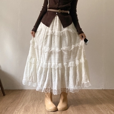 RALPH LAUREN ヴィンテージ シルク100% レース フリルスカート 1767919636_1.jpg