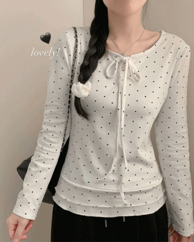 ドットティアードラウンド長袖Tシャツ