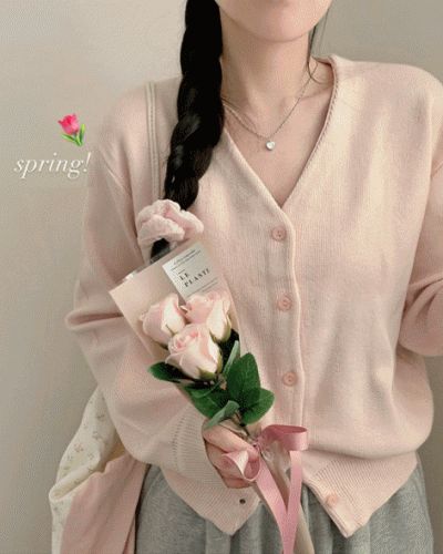 라라 브이넥 긴팔 니트 가디건 봄 봄옷 가을 가을옷 파스텔 핑크 소라