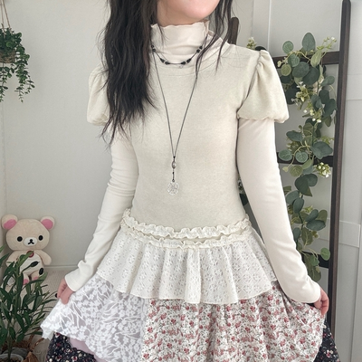 숲속소녀 부들부들 레이어드 캉캉 프릴 반팔티셔츠 프릴 목폴라 긴팔 티셔츠