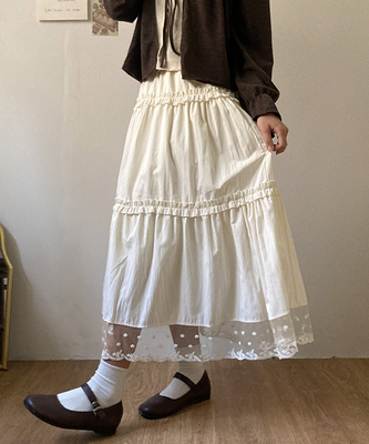 달리아 밑단 플라워 레이스 롱 캉캉 스커트