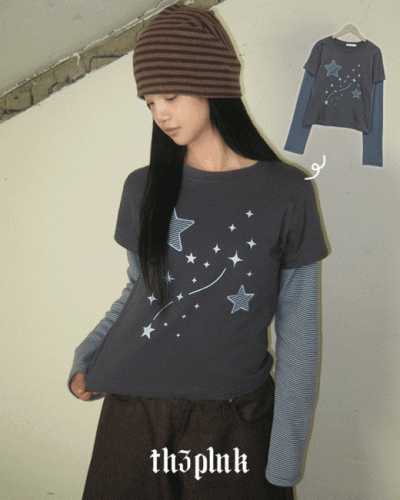 レイヤードスター刺繍長袖Tシャツ