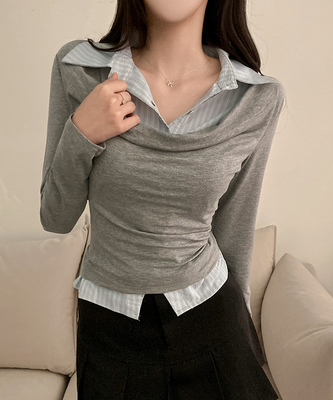 사라 셔츠 드레이프 레이어드 티셔츠