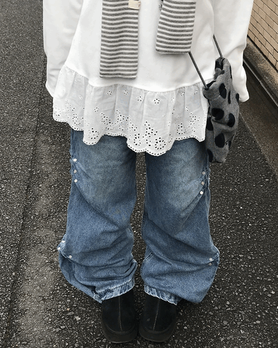 サイドリベットデニムワイドパンツ