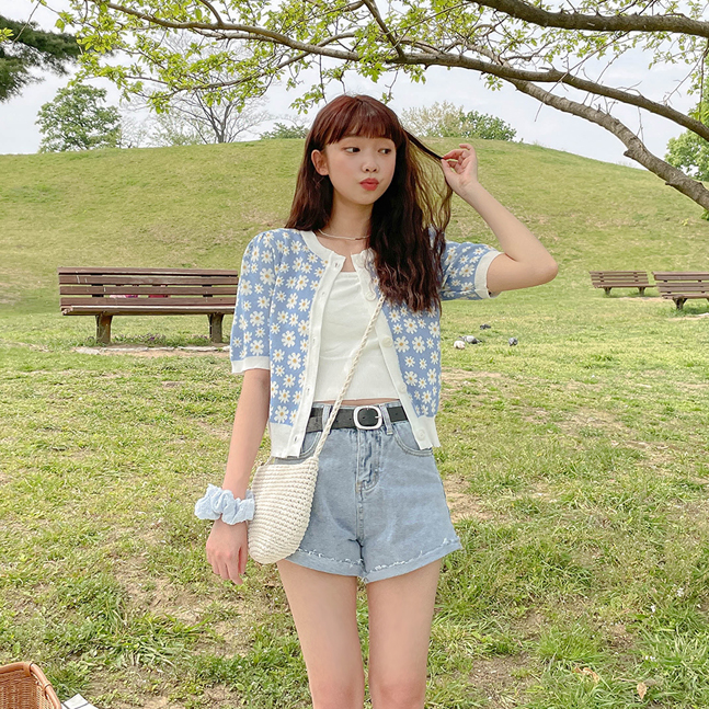 Sona フラワーパターン半袖カーディガン 10代 代女性ファッション韓国通販