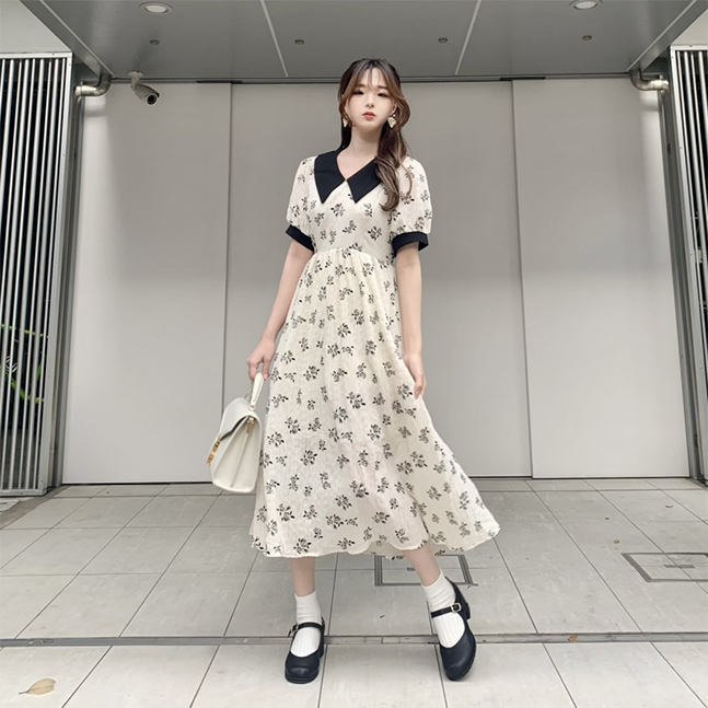 Sona 小花柄配色ロングワンピース 10代 代女性ファッション韓国通販