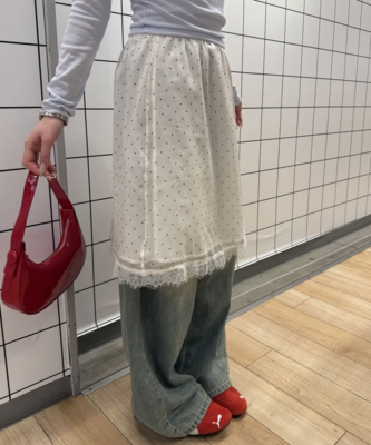 レイヤードドットミディスカート