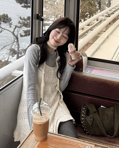 【SET】코바늘 니트 원피스 + 타이