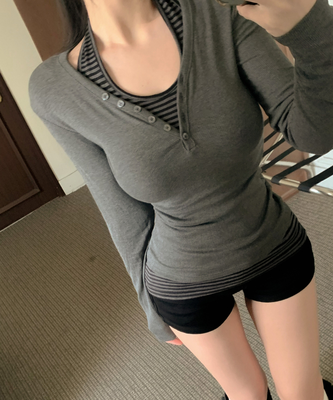 ボタンロングスリーブ長袖Tシャツ(6color)