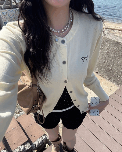 リボン刺繍ラウンドカーディガン