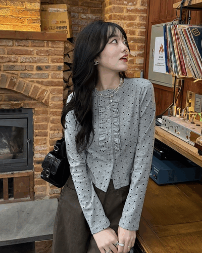 【✔기획】도트 프릴 가디건