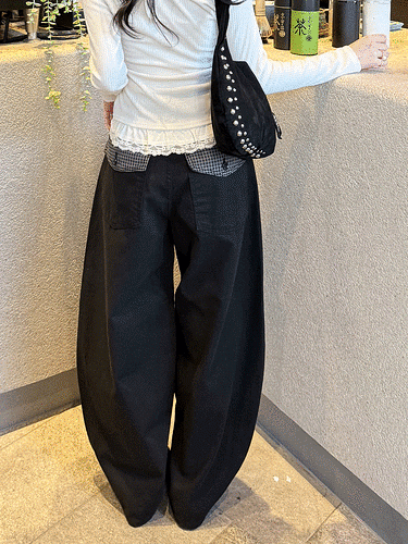 포켓 체크 포인트 와이드 팬츠