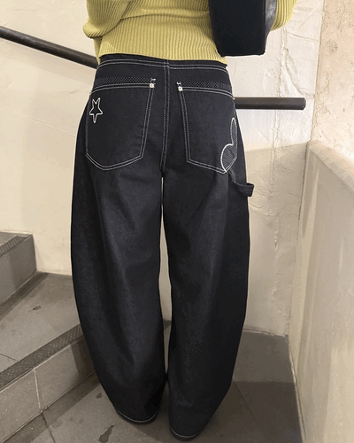 포켓 포인트 와이드 데님 팬츠