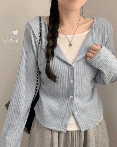 오즈 레이어드 긴팔티 라운드넥 골지 크롭 셔링 긴팔 가디건 티셔츠 긴소매티셔츠 상의 봄 아우터 봄옷 가을 가을옷