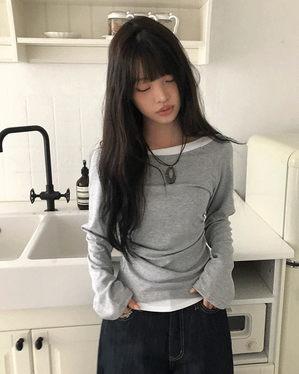 バイカラーシアリング長袖Tシャツ